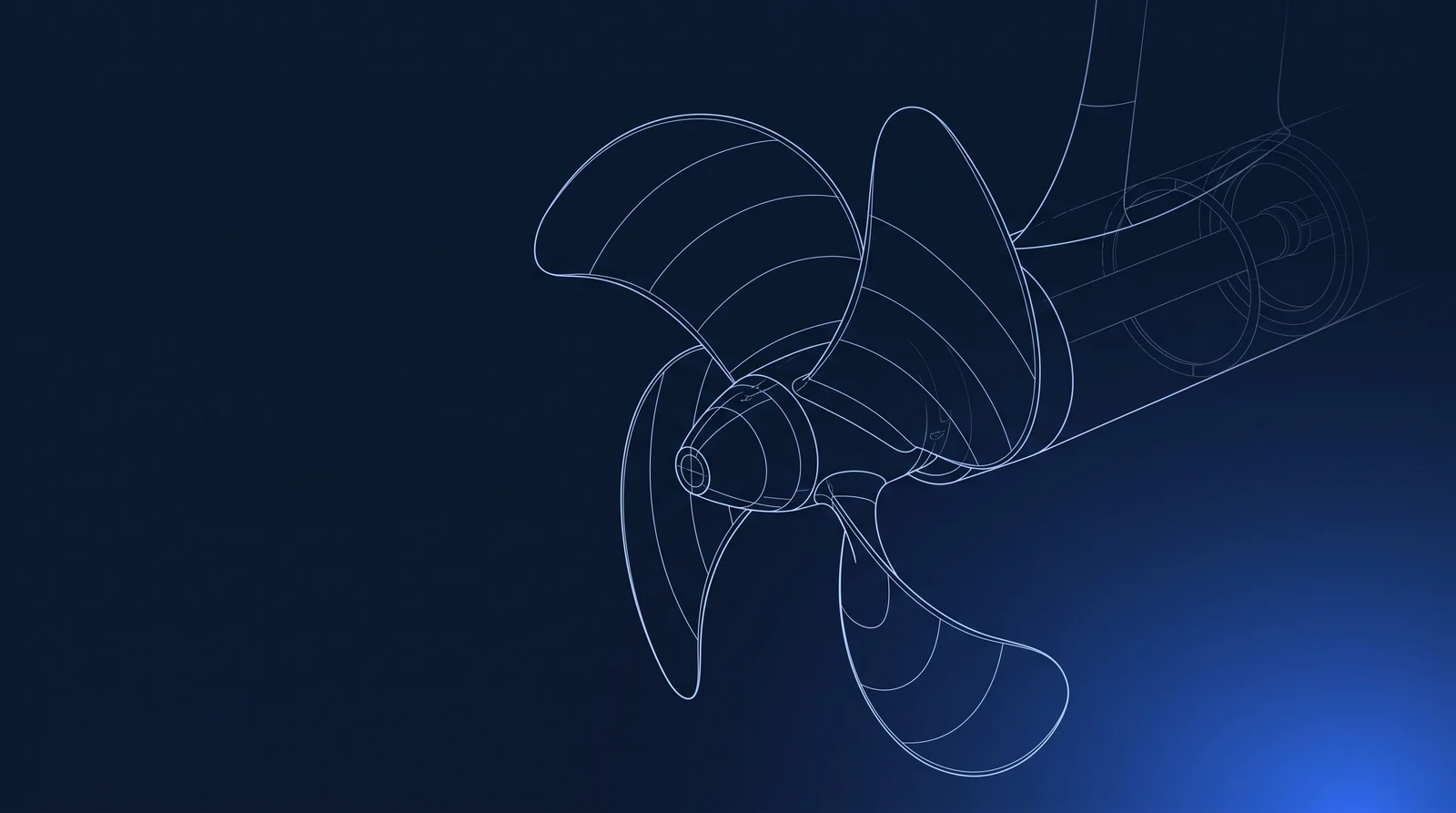 Blueprint of a marine engine and propeller shaft
